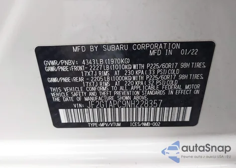 2022 Subaru Crosstrek Premium из США, поврежденный, VIN JF2GTAPC9NH228357